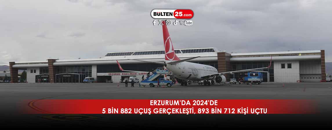 ERZURUM'DA 2024'DE 5 BİN 882 UÇUŞ GERÇEKLEŞTİ, 893 BİN 712 KİŞİ UÇTU