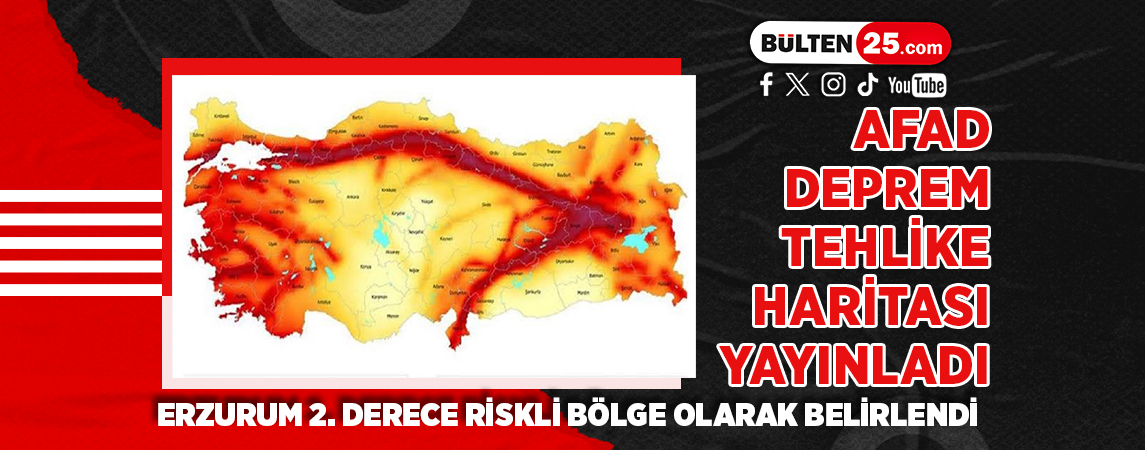 AFAD DEPREM TEHLİKE HARİTASI YAYINLADI: ERZURUM 2. DERECE RİSKLİ BÖLGE OLARAK BELİRLENDİ