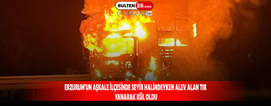 AŞKALE'DE SEYİR HALİNDE ALEV ALAN TIR YANARAK KÜLE DÖNDÜ