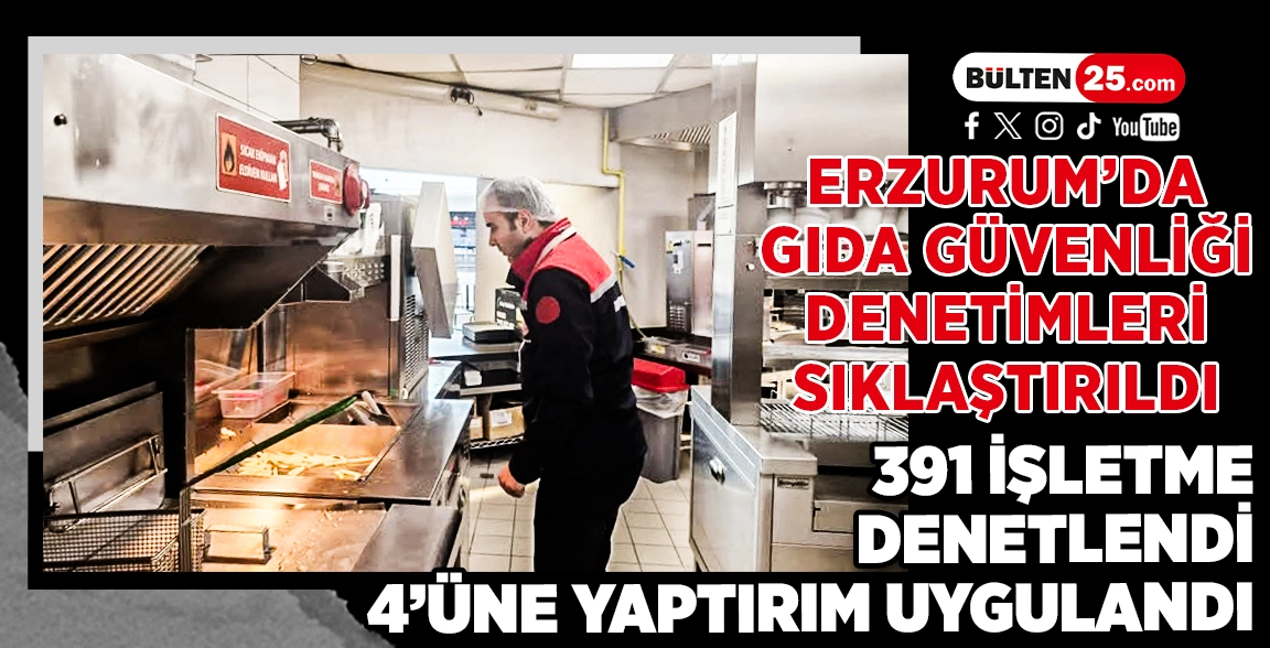 ERZURUM’DA GIDA GÜVENLİĞİ DENETİMLERİ SIKLAŞTIRILDI: 391 İŞLETME DENETLENDİ, 4’ÜNE YAPTIRIM UYGULANDI