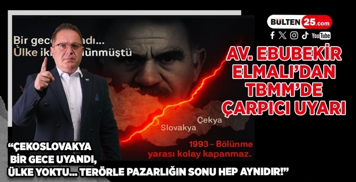 Av. Ebubekir Elmalı’dan TBMM’de çarpıcı uyarı: “Çekoslovakya Bir Gece Uyandı, Ülke Yoktu… Terörle Pazarlığın Sonu Hep Aynıdır!”