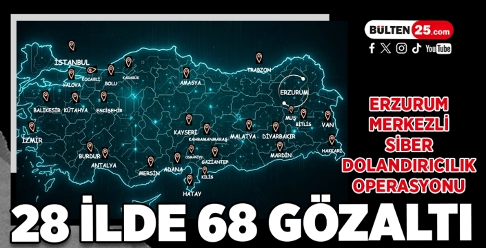 Erzurum Merkezli Siber Dolandırıcılık Operasyonu: 28 İlde 68 Gözaltı