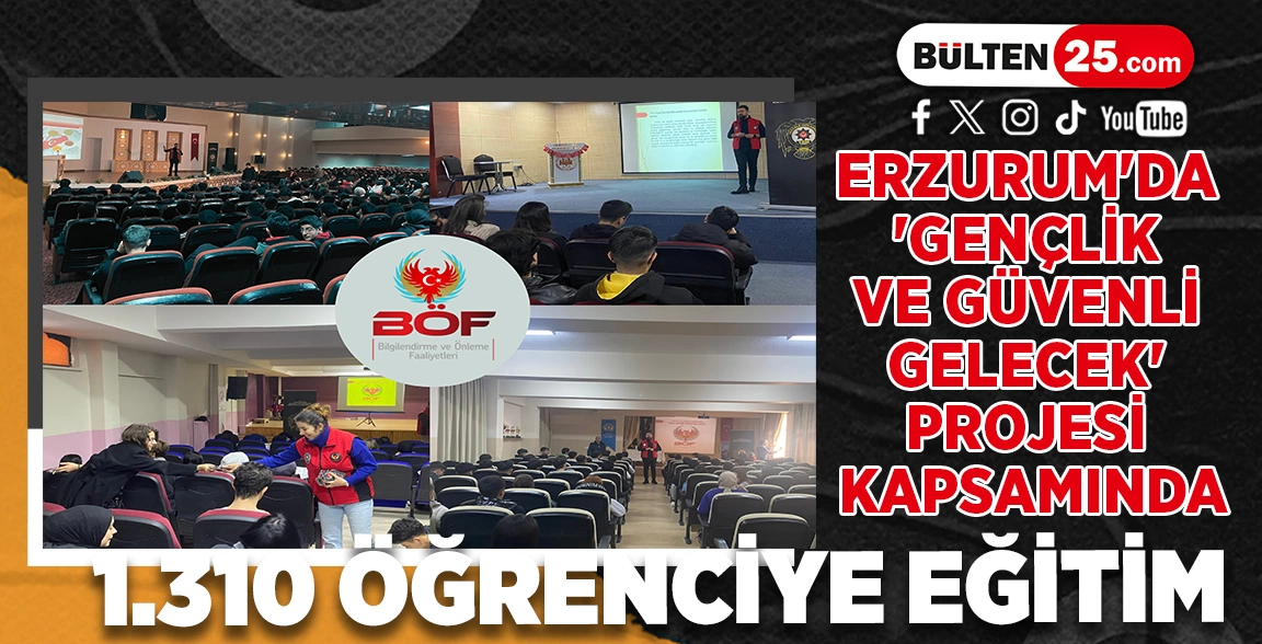ERZURUM'DA 'GENÇLİK VE GÜVENLİ GELECEK' PROJESİ KAPSAMINDA 1.310 ÖĞRENCİYE EĞİTİM
