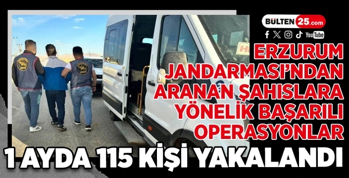 Erzurum Jandarmasından Aranan Şahıslara Yönelik Başarılı Operasyonlar: 1 Ayda 115 Kişi Yakalandı