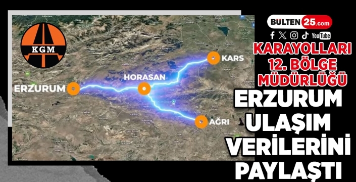 Karayolları 12. Bölge Müdürlüğü Erzurum Ulaşım Verilerini Paylaştı